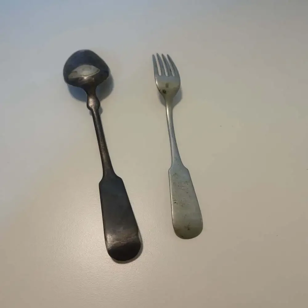 Antique R engraved Fork with spoon Set Silver